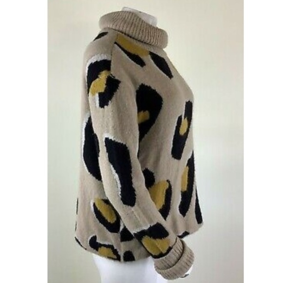 Anthropologie Sz S Georgia Turtleneck Sweater In Leopard Print Tan Acrylic - Picture 4 of 8
